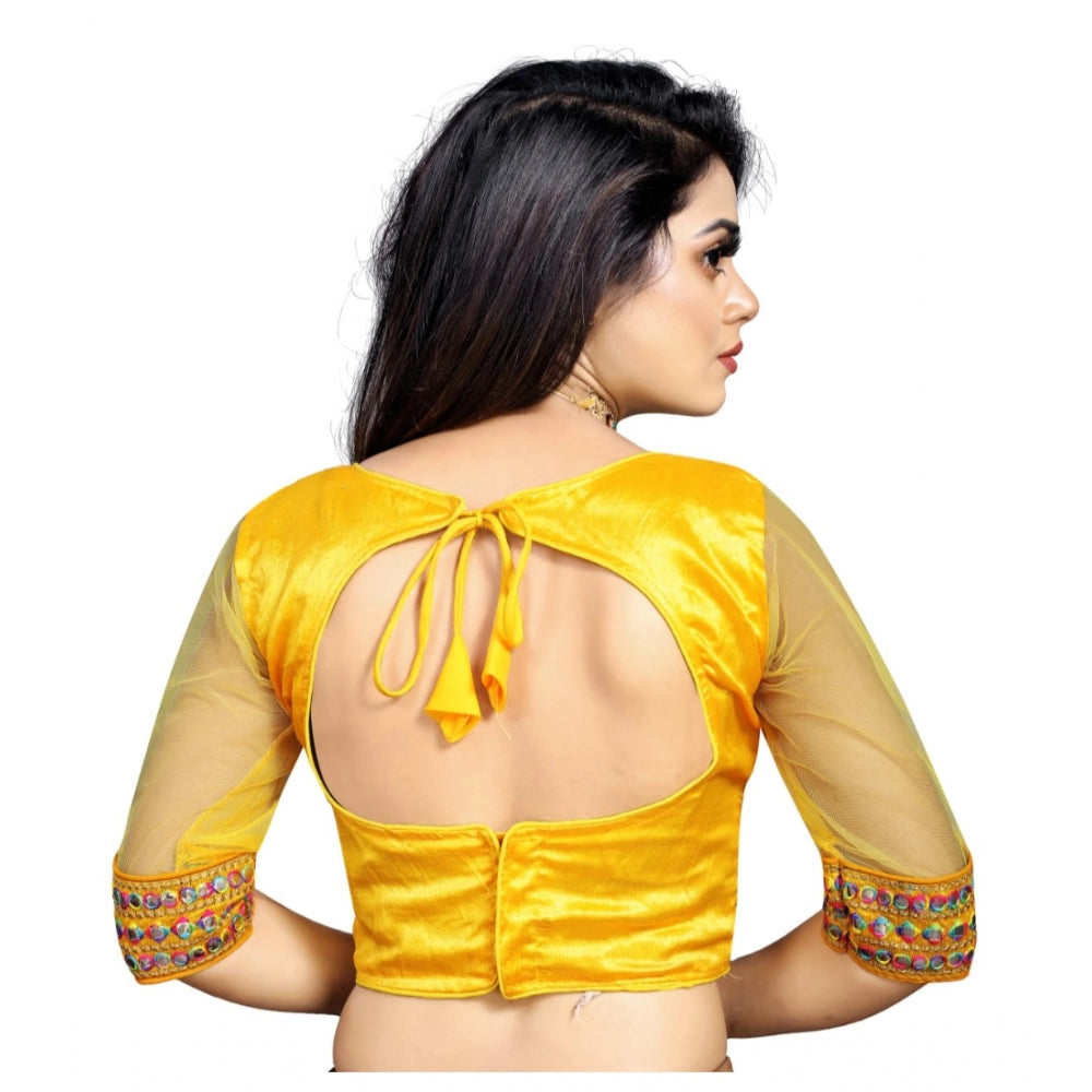 Generic Women's Phantom Silk Embroidery Readymade Blouse (Yellow, Size: Free Size)