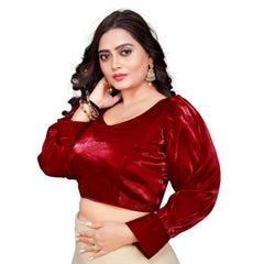 Generic Women's Organza Plain Readymade Blouse (Maroon, Size: Free Size)