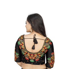 Generic Women's Malai Silk Floral Readymade Blouse (Black, Size: Free Size)