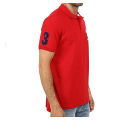 Generisches Herren-T-Shirt mit halblangen Ärmeln und Polokragen aus massiver Baumwolle (rot)