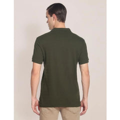 Generic Men's Casual Half sleeve Solid Cotton Polo Neck T-shirt (Dark Green)