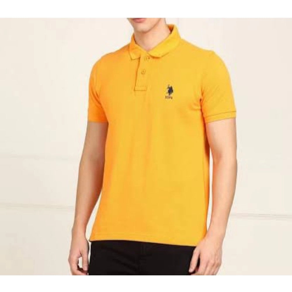 Generic Men's Casual Half sleeve Solid Cotton Polo Neck T-shirt (Yellow)