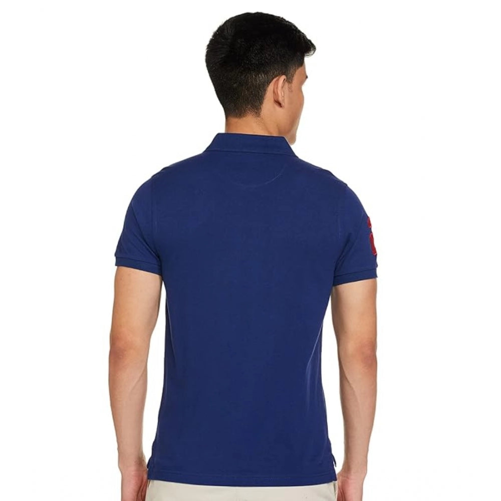 Generic Men's Casual Half sleeve Solid Cotton Polo Neck T-shirt (Dark Blue)