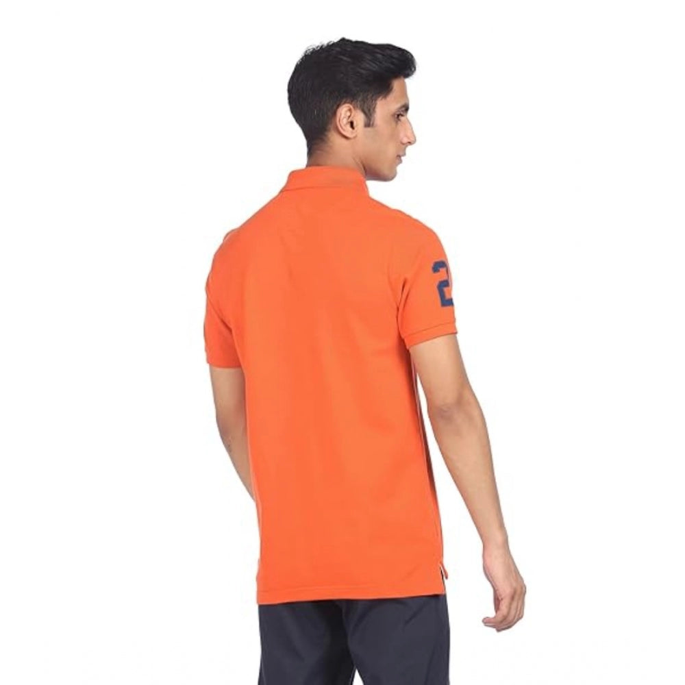 Generisches Herren-T-Shirt mit halblangen Ärmeln und Polokragen aus massiver Baumwolle (Orange)