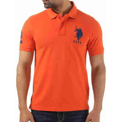 Generic Men's Casual Half sleeve Solid Cotton Polo Neck T-shirt (Orange)