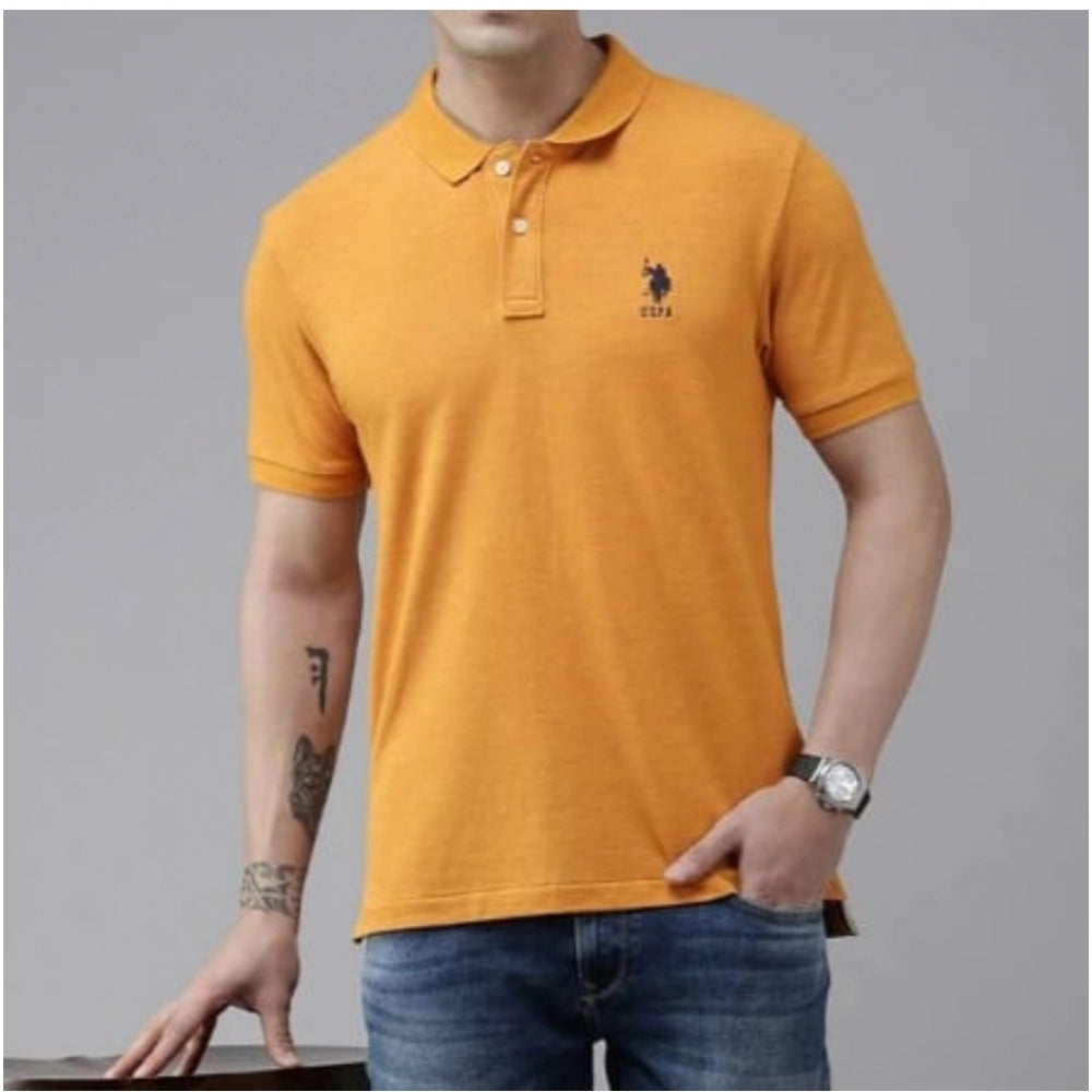 Generic Men's Casual Half sleeve Solid Cotton Polo Neck T-shirt (Mustard)