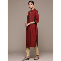 Generic Women's Casual 3-4Th Sleeve Ethnic Motifs Crepe Kurti (Maroon)