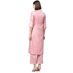 Generisches Damen-Kurti und Palazzo-Set aus Polyseide mit 3–4-Ärmeln und Blumenmuster (Pink)