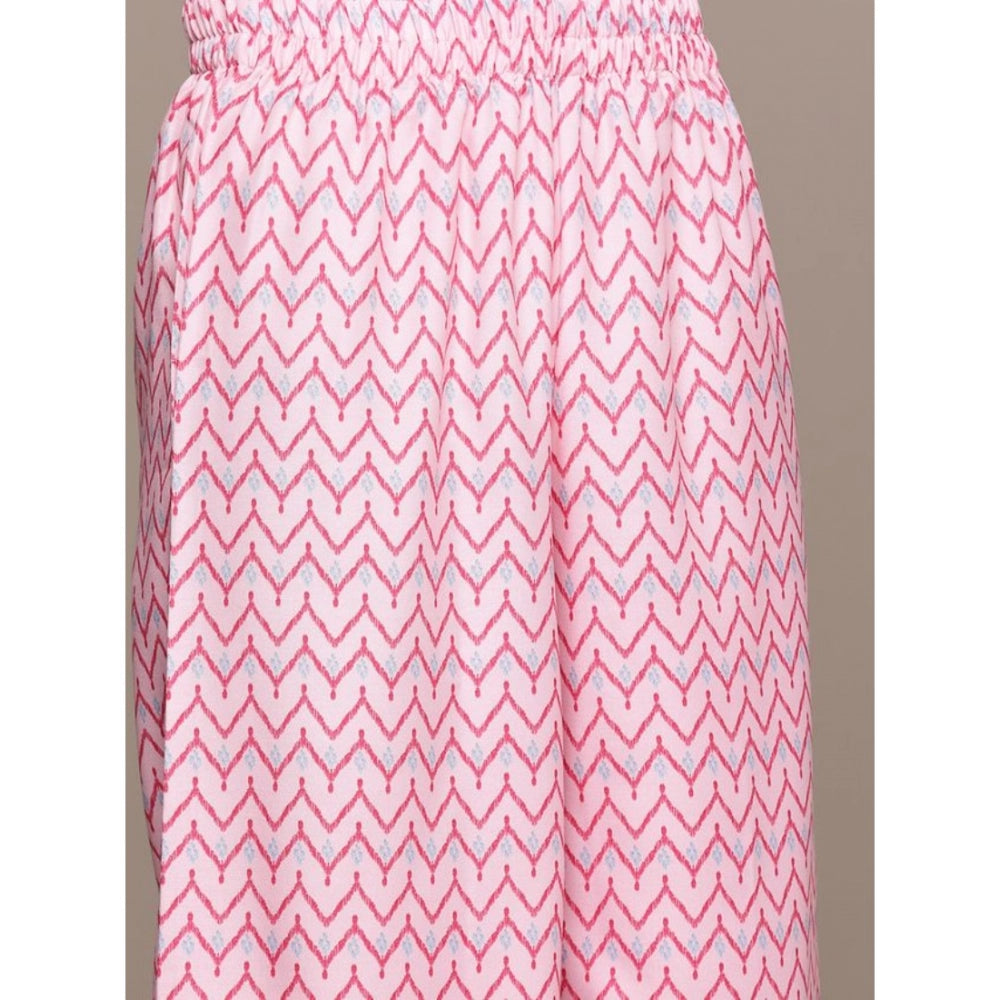 Generisches Damen-Kurti und Palazzo-Set mit halblangen Ärmeln und geometrischem Muster aus Viskose (Pink)