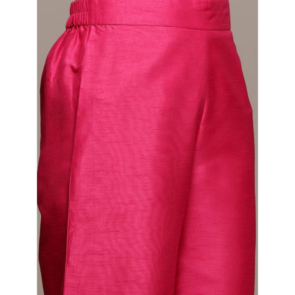 Generisches Damen-Kurti und Palazzo-Set aus Polyseide mit 3–4-Ärmeln und ethnischen Motiven (Pink)