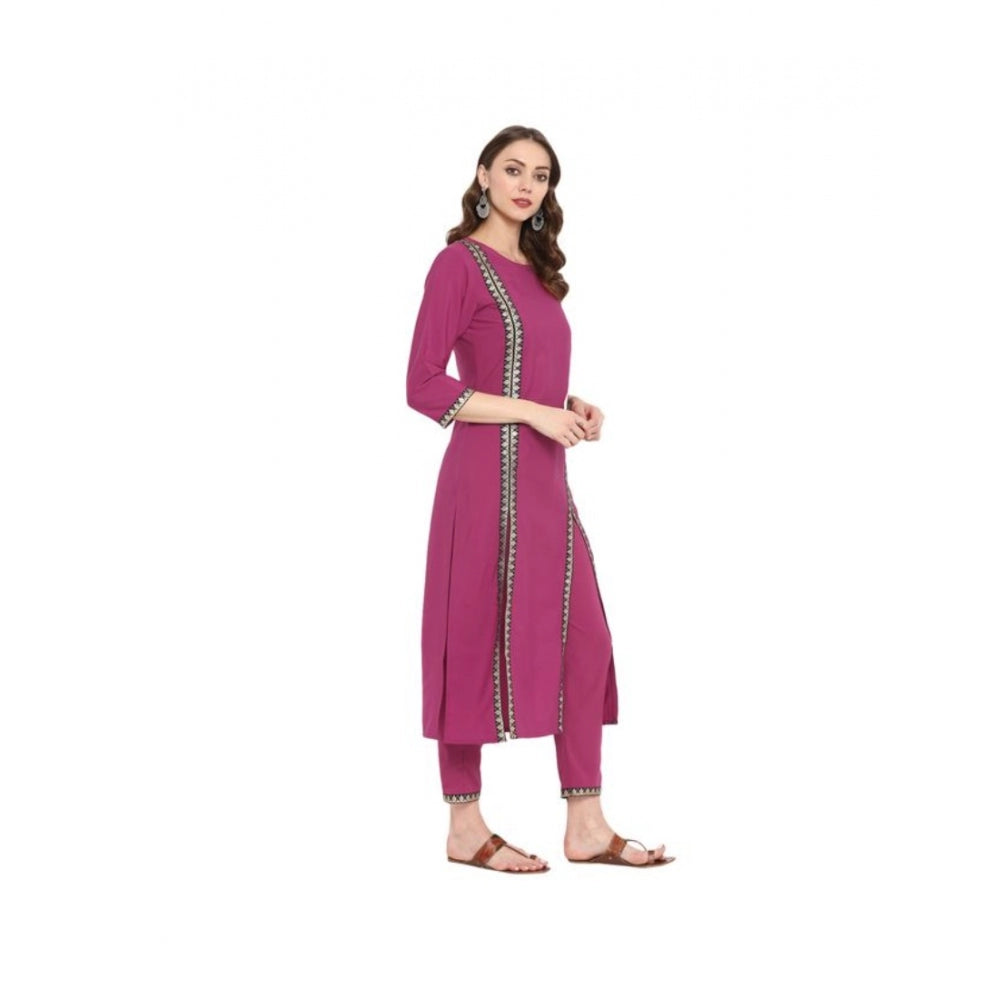 Generic Women's Casual 3-4Th Sleeve Solid Crepe Kurti And Pant Set (Pink)