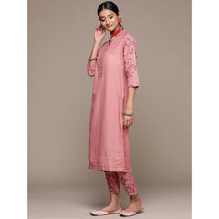 Generic Women's Casual 3-4Th Sleeve Geometric Chinon Kurti and Pant Set (Peach)