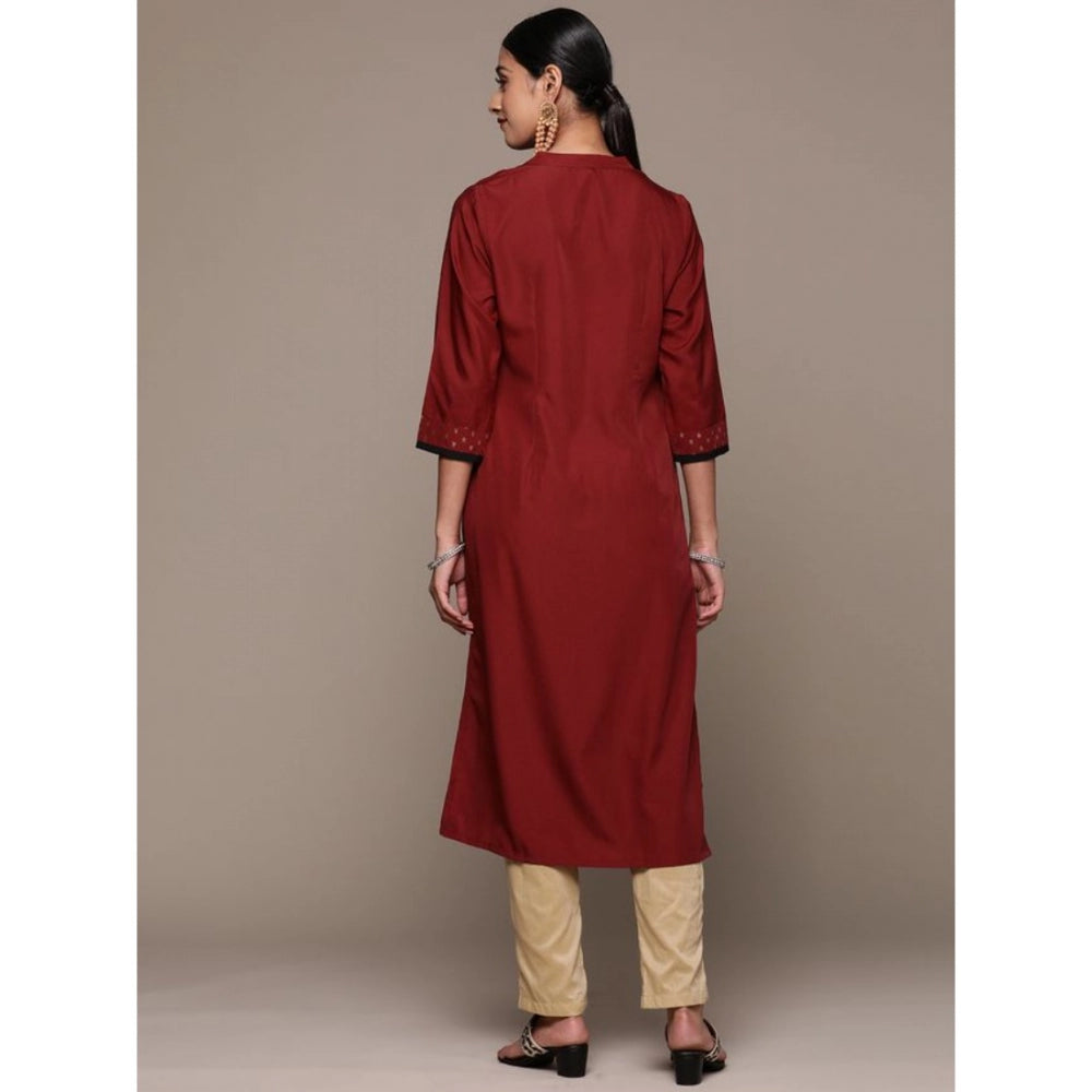 Generic Women's Casual 3-4Th Sleeve Ethnic Motifs Crepe Kurti (Maroon)