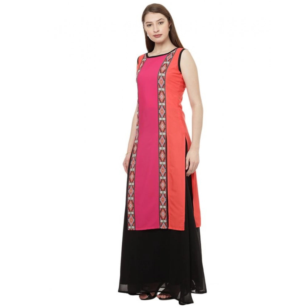 Generisches lässiges ärmelloses Kurti aus Crêpe mit geometrischem Muster für Damen (Pink)