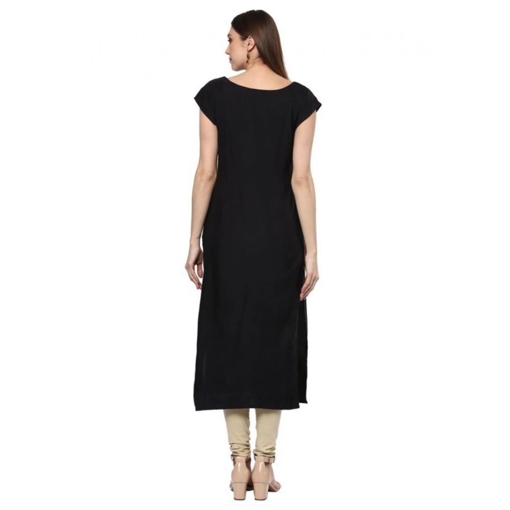 Generic Women's Casual Short Sleeves Ethnic Motifs Crepe Kurti (Black)