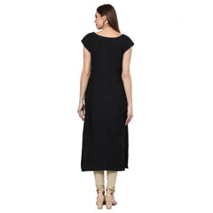 Generic Women's Casual Short Sleeves Ethnic Motifs Crepe Kurti (Black)