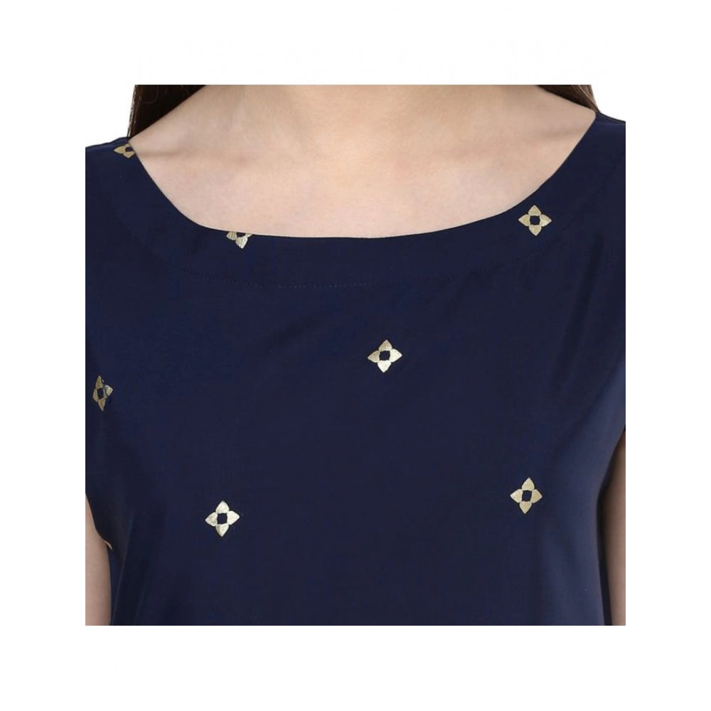 Generisches Damen-Kurti aus Krepp mit Blumenmuster und kurzen Ärmeln (blau)