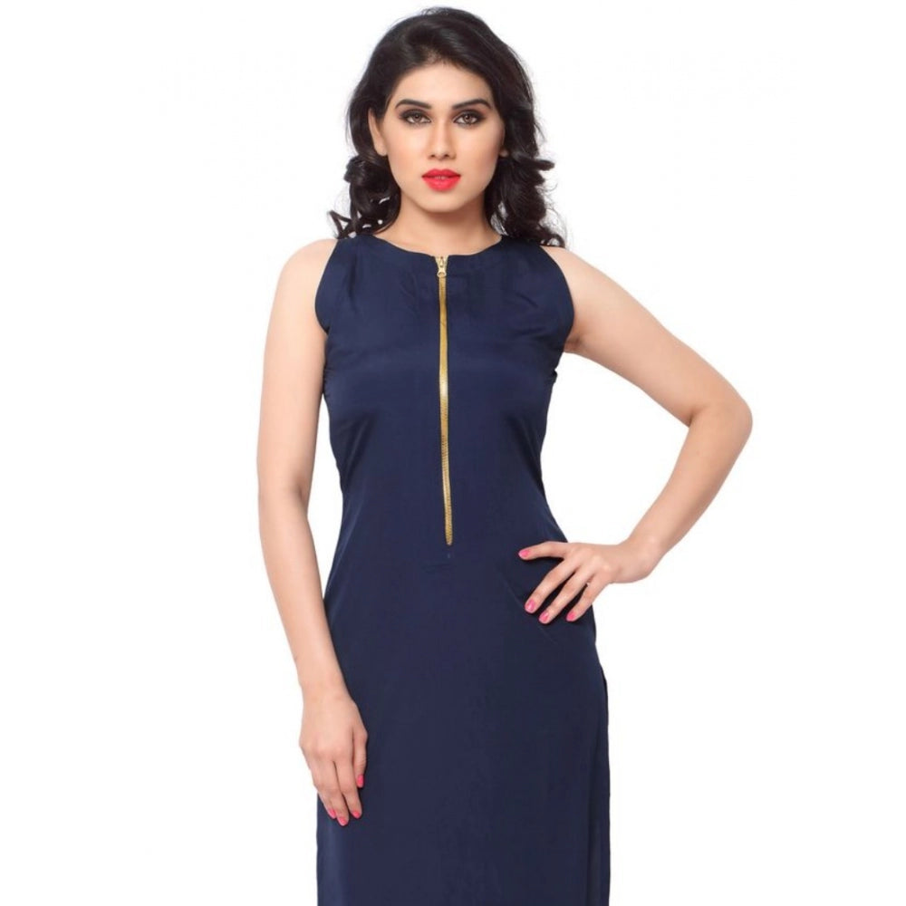 Generisches lässiges ärmelloses Kurti aus massivem Krepp für Damen (blau)