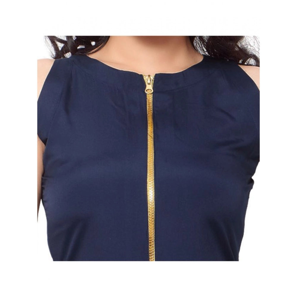 Generisches lässiges ärmelloses Kurti aus massivem Krepp für Damen (blau)