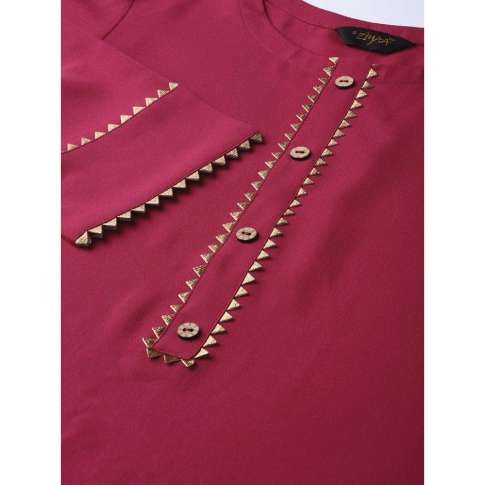 Generisches Damen-Kurti und Palazzo-Set mit 3–4-Ärmeln aus massivem Krepp (Pink)