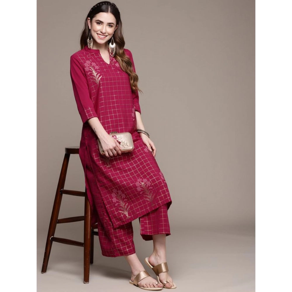 Generic Women's Casual 3-4Th Sleeve Floral Printed Crepe Kurti and Palazzo Set (Maroon)