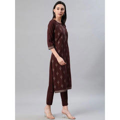 Generic Women's Casual 3-4Th Sleeve Ethnic Motifs Rayon Kurti And Pant Set (Brown)