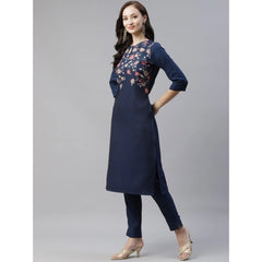 Generisches Damen-Set aus lässigem Kurti und Hose mit 3–4-Ärmeln und Blumenmuster aus Viskose (Marineblau)