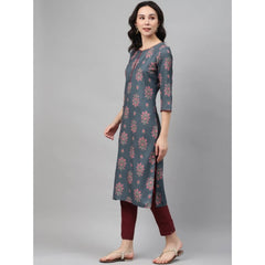 Generisches Damen-Set aus lässigem Kurti und Hose mit 3–4-Ärmeln und Blumenmuster aus Viskose (grau)