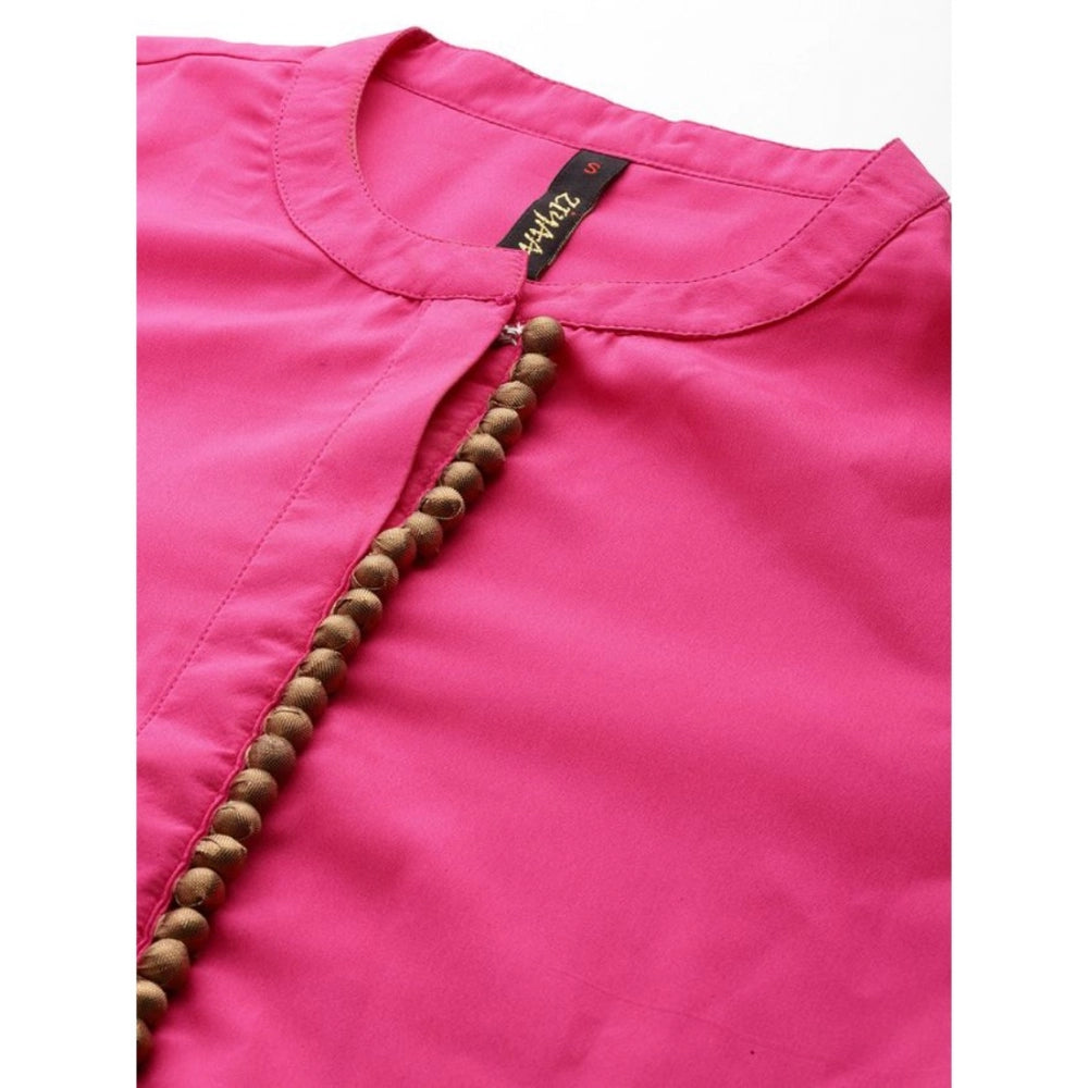 Generisches Damen-Set aus lässiger Krepp-Kurti-Hose und Dupatta mit 3–4-Ärmeln und ethnischen Motiven (Rosa)