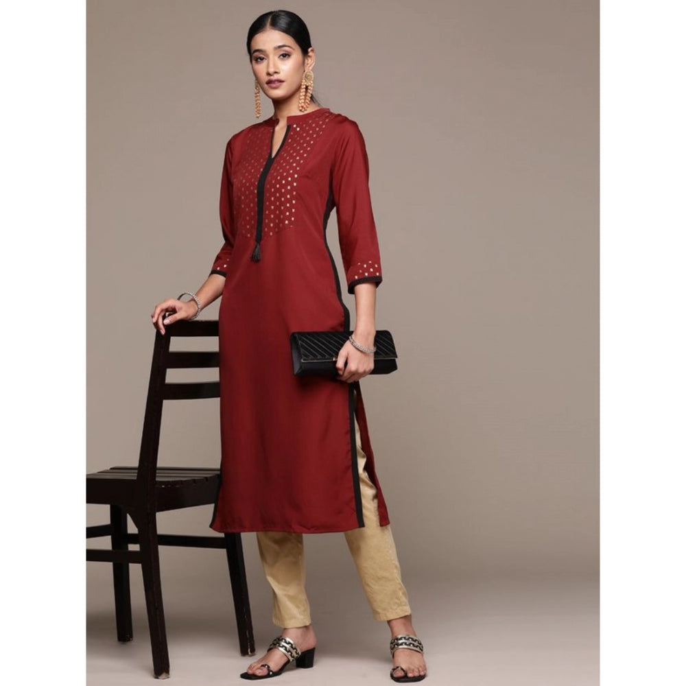 Generic Women's Casual 3-4Th Sleeve Ethnic Motifs Crepe Kurti (Maroon)