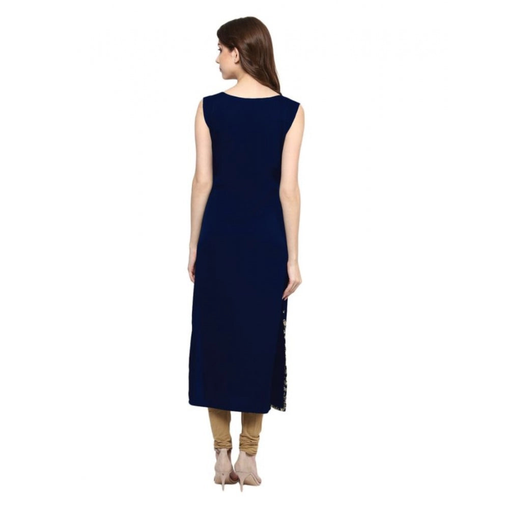 Generisches lässiges ärmelloses Kurti aus Krepp mit Blumenmuster für Damen (blau)