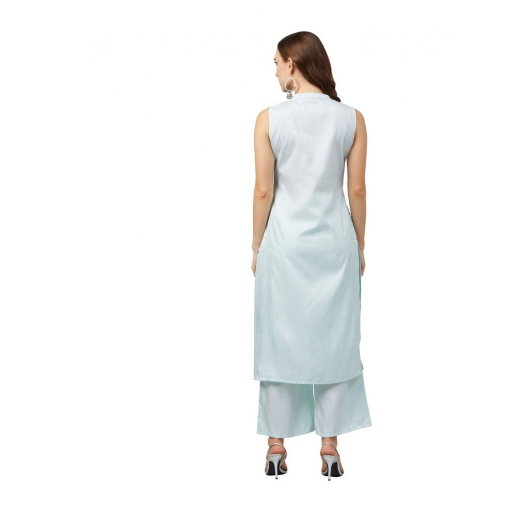 Generisches lässiges ärmelloses Kurti- und Palazzo-Set aus abstrakter Polyseide für Damen (Off-White)