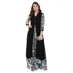 Generic Women's Casual 3-4Th Sleeve Floral Printed Rayon Kurti and Palazzo Set (Black)