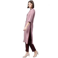 Generic Women's Casual 3-4Th Sleeve Ethnic Motifs Crepe Kurti And Pant Set (Wine)