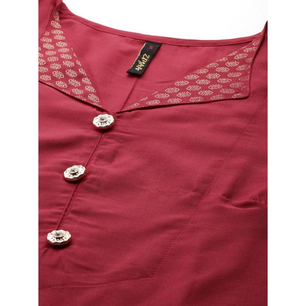 Generisches Damen-Set aus legerem Chinon-Kurti und Hose mit halblangen Ärmeln (Kastanienbraun)