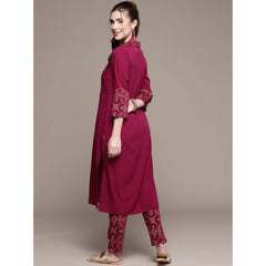 Generic Women's Casual 3-4Th Sleeve Geometric Crepe Kurti and Pant Set (Maroon)