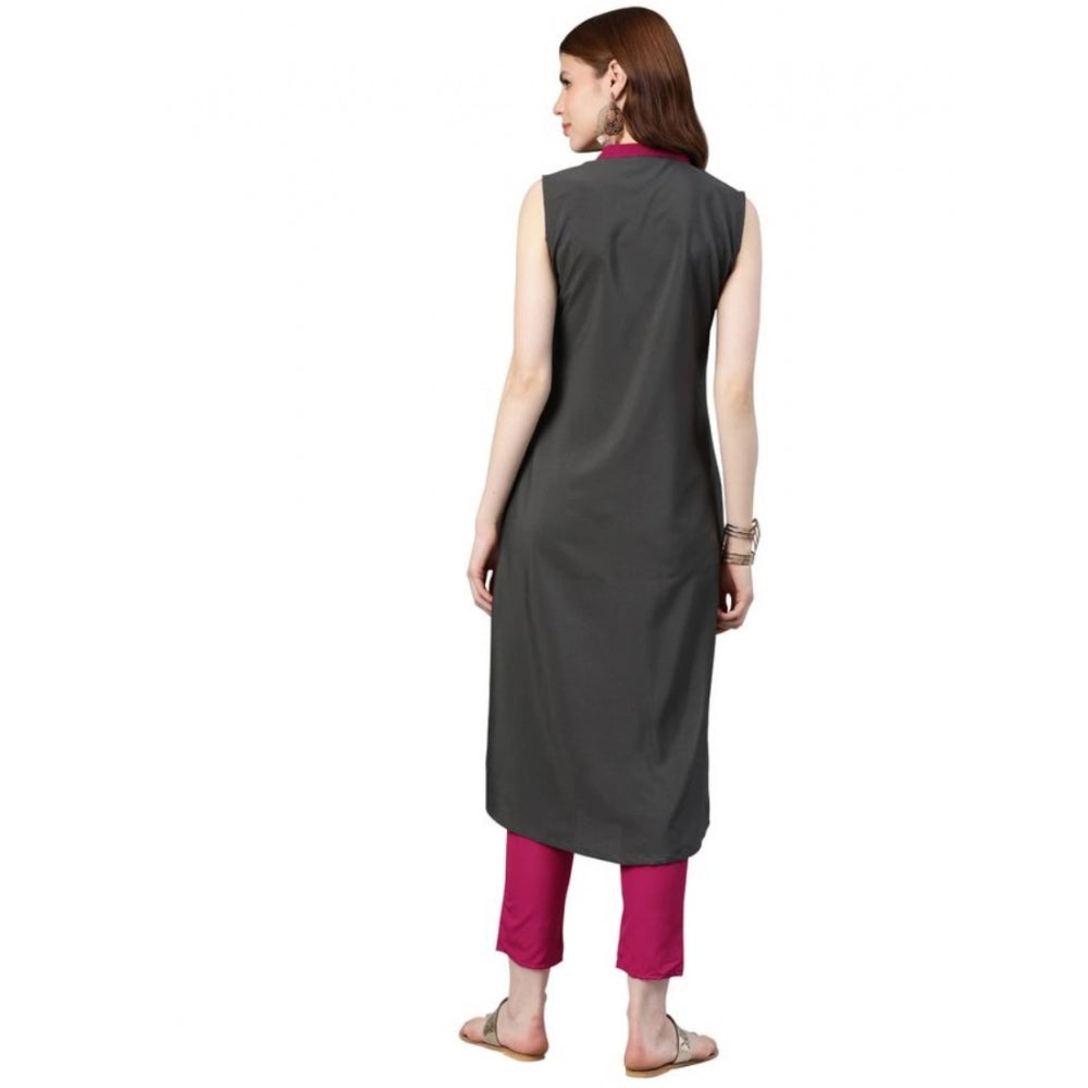 Generisches lässiges, ärmelloses Kurti- und Hosen-Set aus massivem Krepp für Damen (Pink)