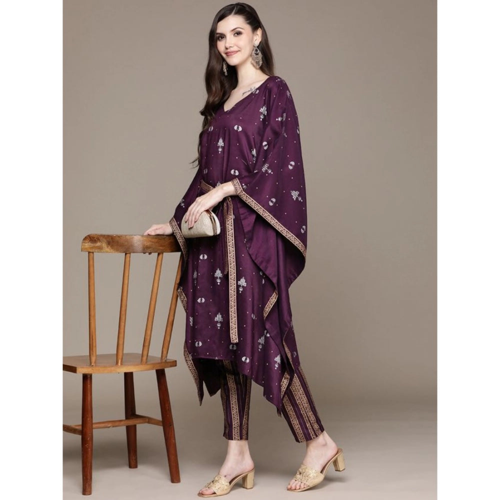 Generic Women's Casual 3-4Th Sleeve Traditional Crepe Kurti And Pant Set (Wine)