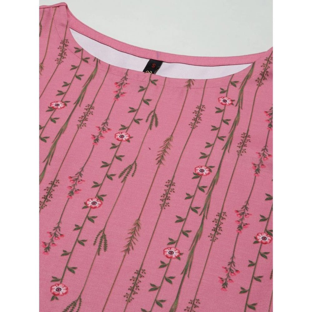 Generisches Damen-Set aus lässigem Kurti und Hose mit 3–4-Ärmeln und Blumenmuster aus Viskose (Pink)