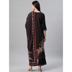 Generic Women's Casual 3-4Th Sleeve Floral Printed Crepe KurtiPalazzo And Dupatta Set (Black)