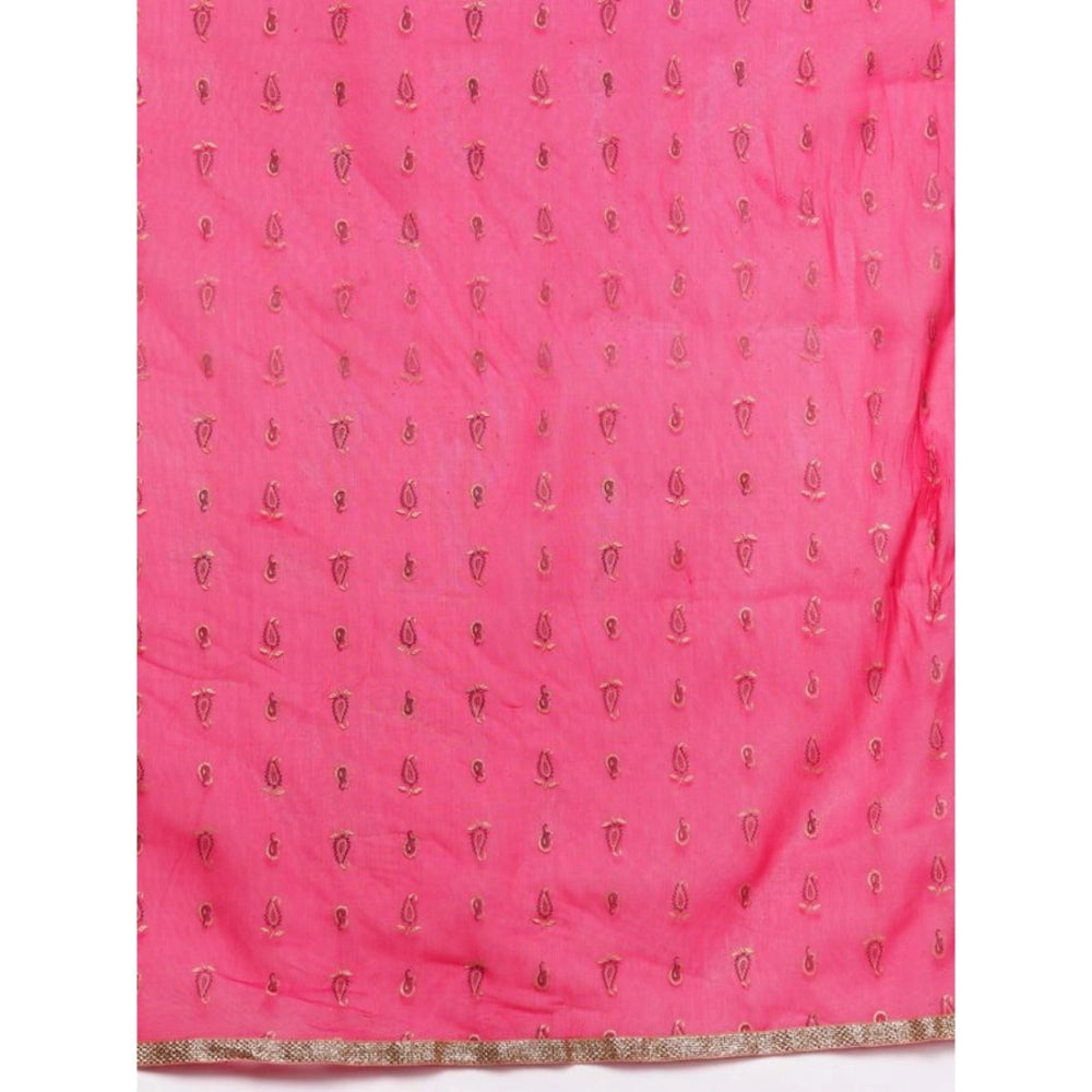 Generisches lässiges ärmelloses Krepp-Set mit ethnischen Motiven, Kurti Sharara und Dupatta für Damen (Pink)