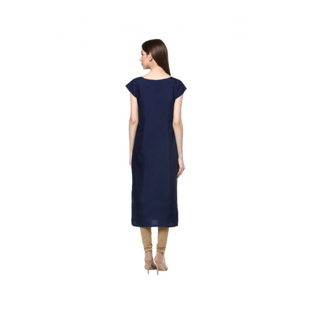 Generisches Damen-Kurti aus Krepp mit Blumenmuster und kurzen Ärmeln (blau)