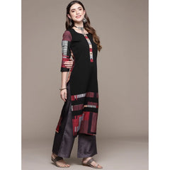 Generic Women's Casual 3-4Th Sleeve Ethnic Motifs Crepe Kurti (Black)