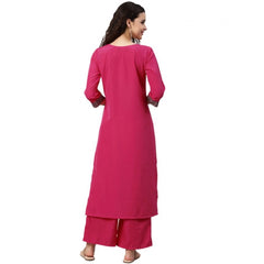 Generic Women's Casual 3-4Th Sleeve Solid Crepe Kurti And Palazzo Set (Pink)