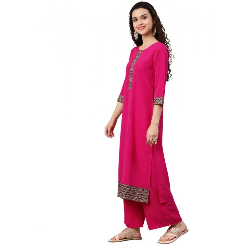 Generic Women's Casual 3-4Th Sleeve Solid Crepe Kurti And Palazzo Set (Pink)