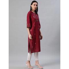 Generic Women's Casual 3-4Th Sleeve Ethnic Motifs Rayon Kurti And Pant Set (Red)