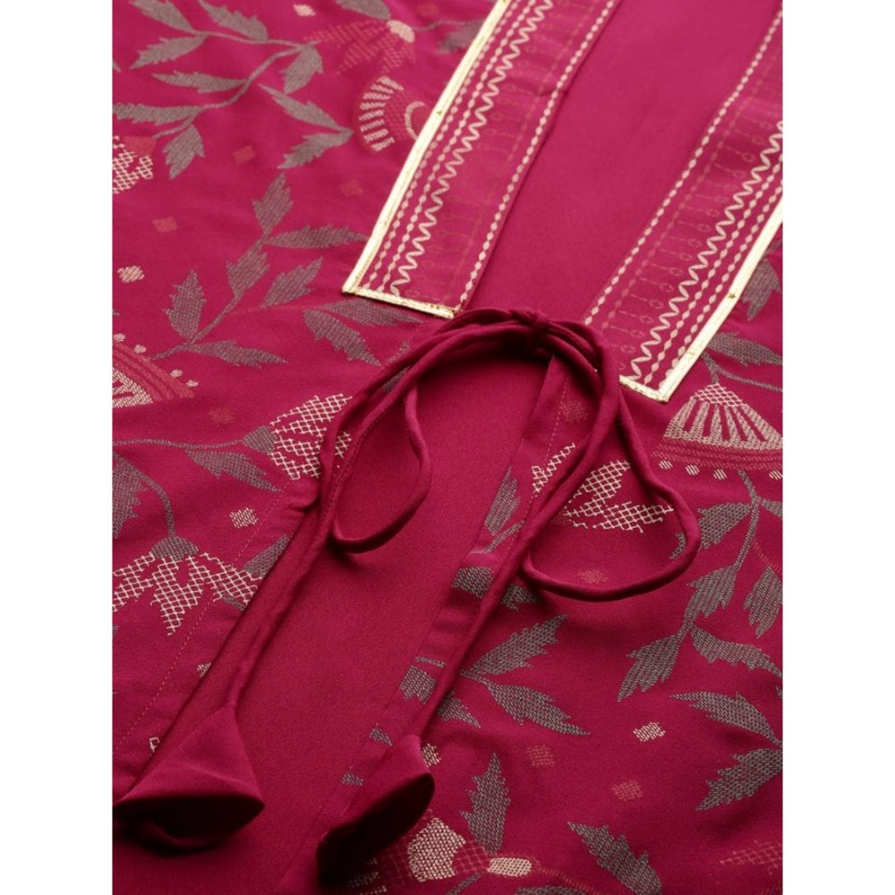 Generisches Damen-Set aus lässigem, halbarmigem, geblümtem Krepp-Kurti und Hose (Pink)