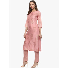 Generisches Damen-Kurti- und Hosen-Set aus Polyseide mit 3–4-Ärmeln und Blumenmuster (Pink)