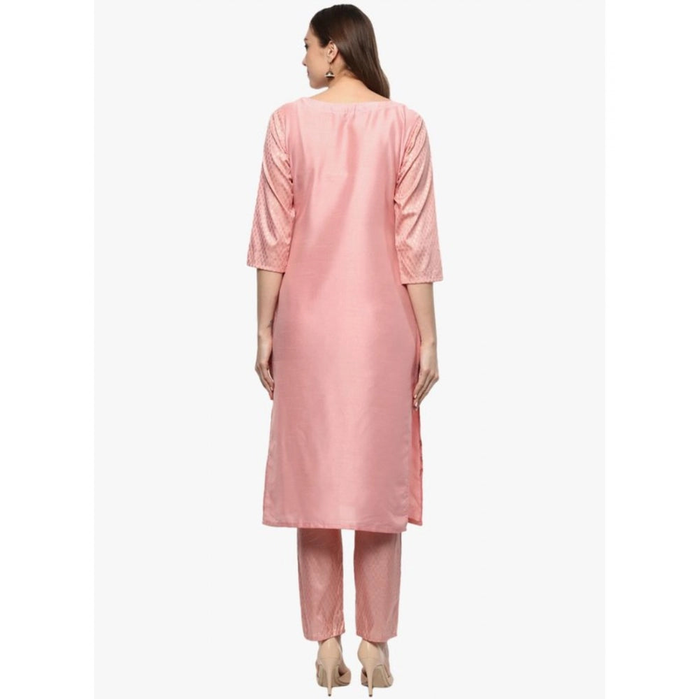 Generisches Damen-Kurti- und Hosen-Set aus Polyseide mit 3–4-Ärmeln und Blumenmuster (Pink)