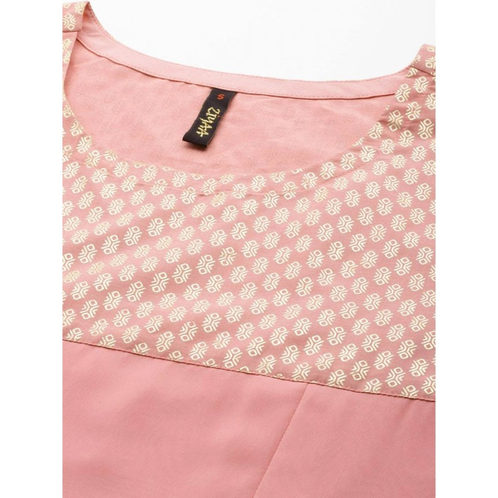 Generisches Damen-Kurti- und Hosen-Set mit 3–4-Ärmeln und geometrischem Muster aus Georgette und Krepp (Pink)